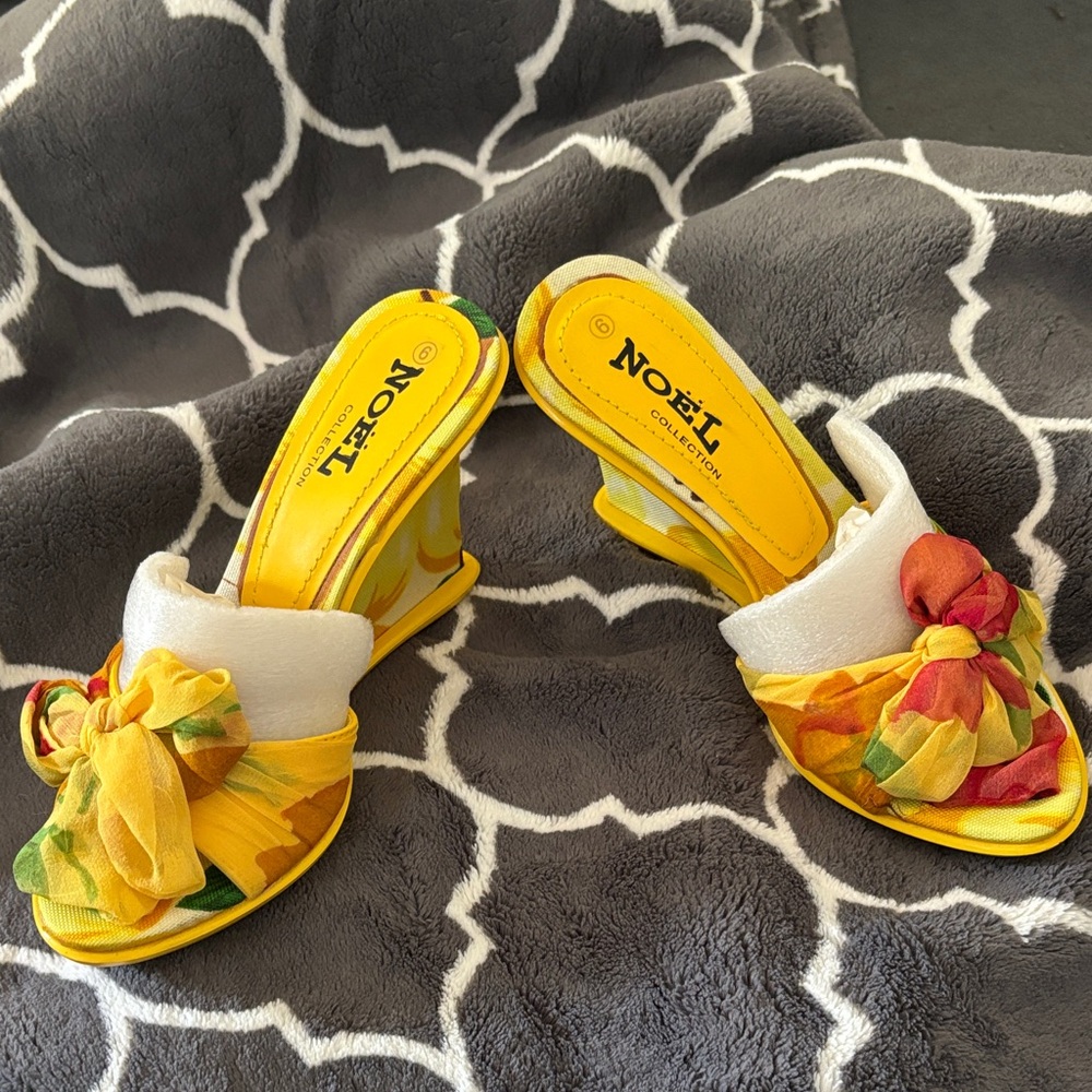 Hotel Collection Yellow and White Mules Vibrant Style